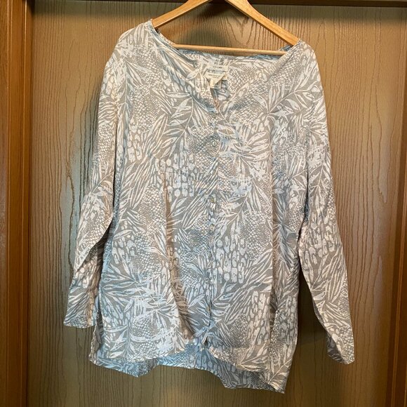 Christian Siriano Women’s Plus 100% Linen Tropical Boho Artsy Retro Top, Sz 2X - Picture 1 of 3